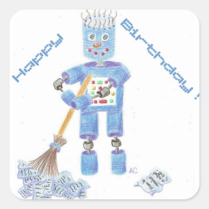 Blue robot birthday stickers