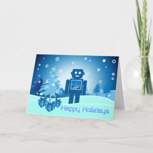 Blue Robot Chritsmas Holiday Card