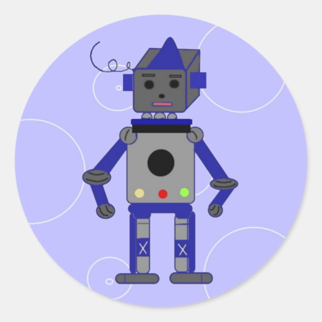 Blue Robot Classic Round Sticker (Front)