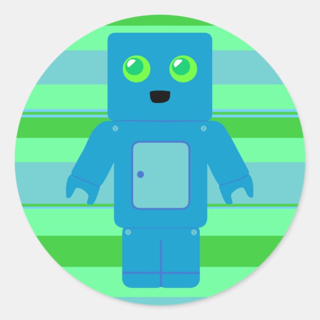 Blue Robot Classic Round Sticker (Front)
