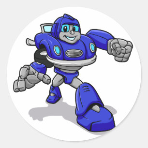 Blue robot for kids - Choose background color Classic Round Sticker