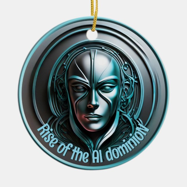Blue Robot Mask - Rise of the AI dominioN Ceramic Tree Decoration (Front)