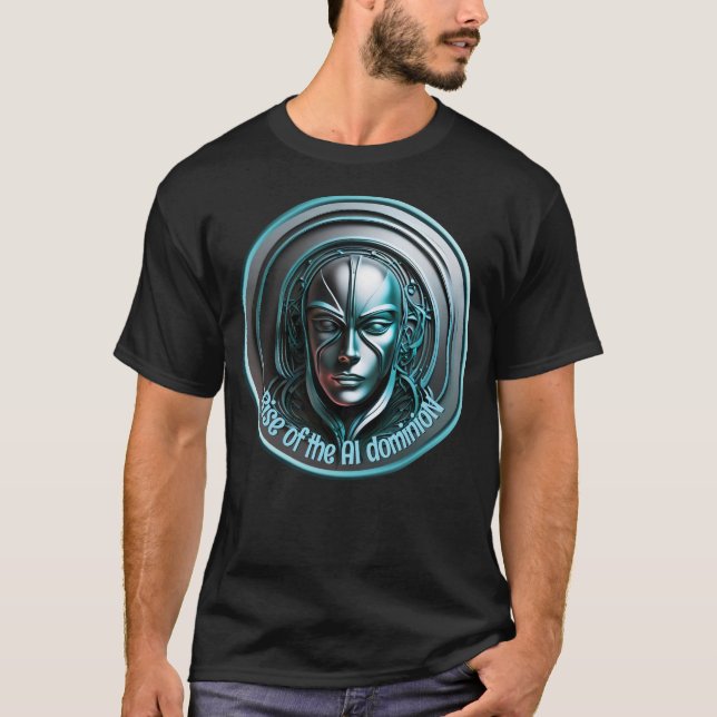 Blue Robot Mask - Rise of the AI dominioN T-Shirt (Front)