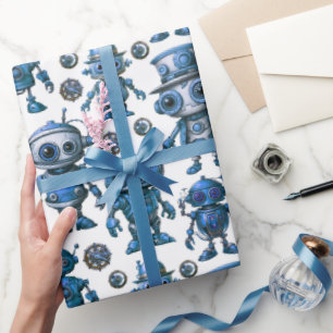 Blue Robot Pattern Wrapping Paper