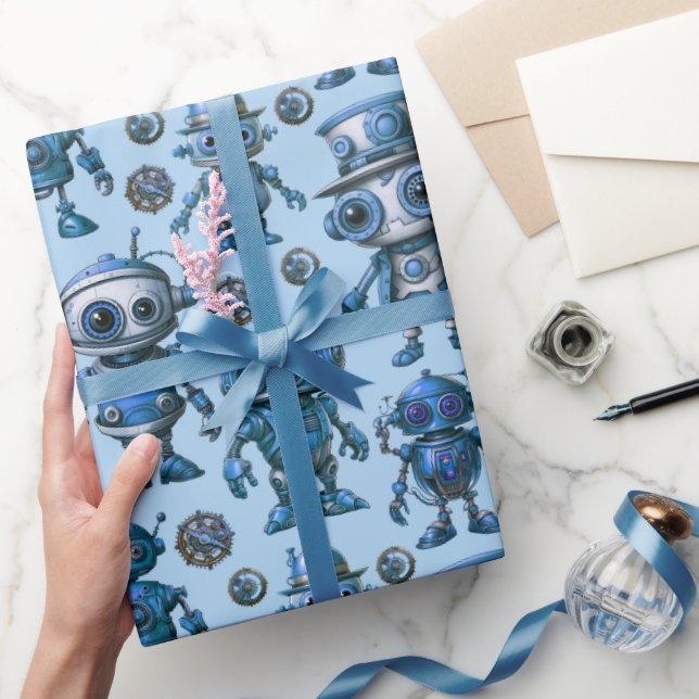 Blue Robot Pattern Wrapping Paper (Gifting)