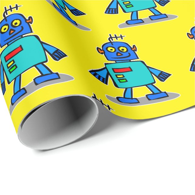 Blue Robot Wrapping Paper, Cute Robot Gift Wrap (Roll Corner)