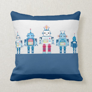 Blue Robots Tech Geek Decorative Throw Pillows