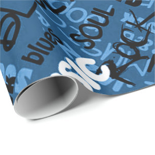 Blue Rock Pop R & B Music Text Wrapping Paper