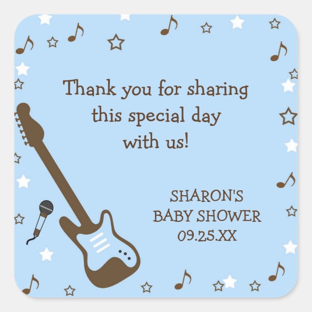 Blue Rock Star baby shower favour sticker (Front)