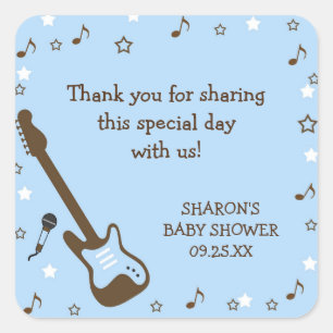 Blue Rock Star baby shower favour sticker