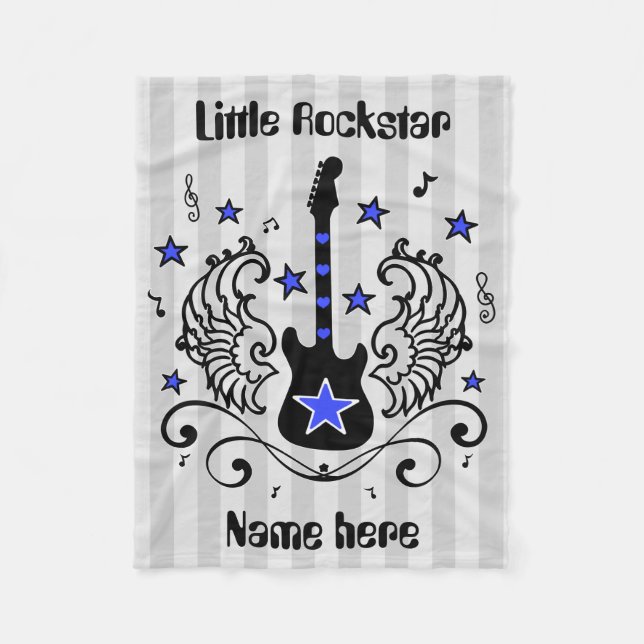 Blue Rock star guitar with wings Fleece Blanket (Front)
