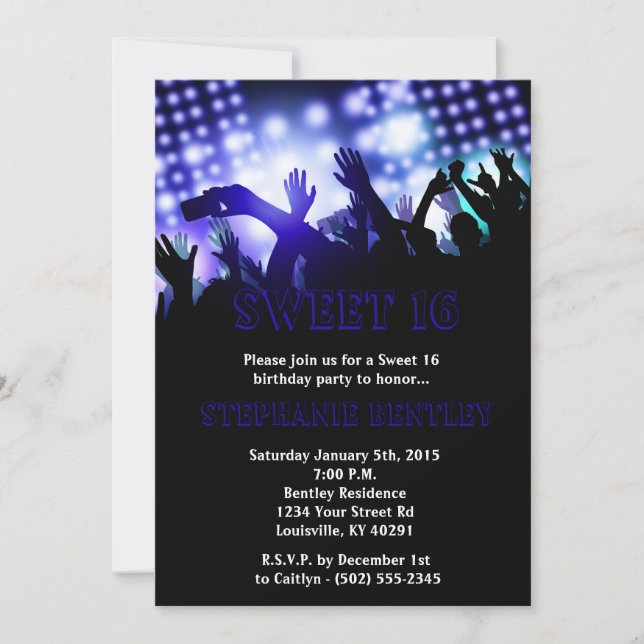 Blue Rock Star Sweet 16 Birthday Invitation (Front)