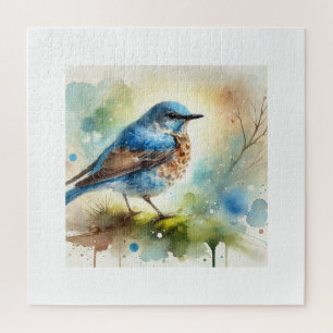 Blue Rock Thrush 110924AREF106 - Watercolor Jigsaw Puzzle