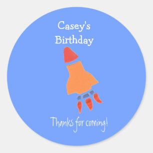 Blue rocket birthday favor label