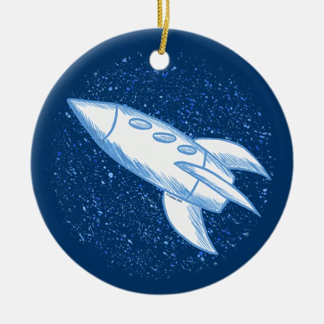 Blue Rocket Ceramic Tree Decoration (Front)