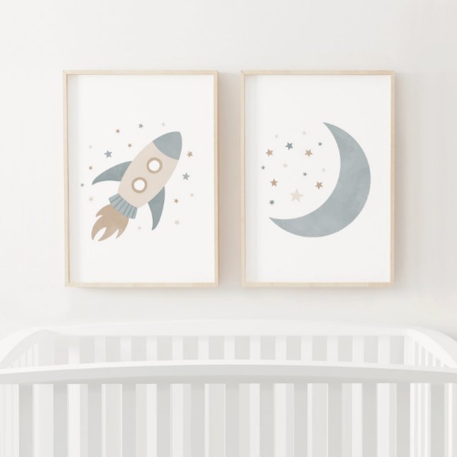 Blue Rocket Ship Moon Outer Space Kids Room (Creator Uploaded)
