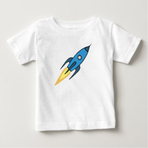 Blue Rocket Ship Outer Space Personalised Boy Cute Baby T-Shirt