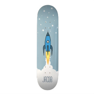 Blue Rocket Ship Outer Space Personalised Name Boy Skateboard