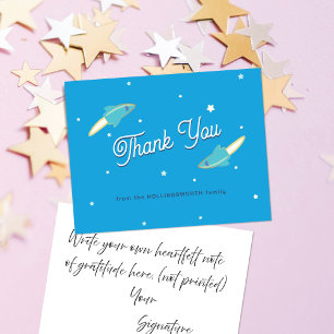 Blue Rockets and Stars Sky Blue Thank You Card