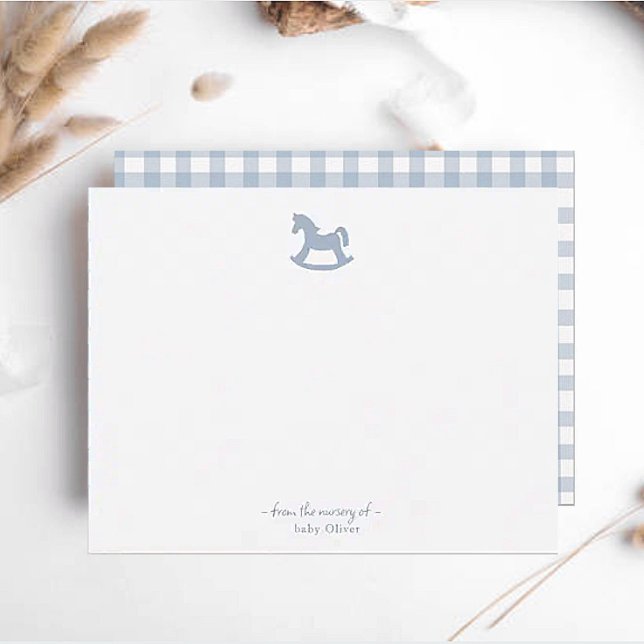 Blue Rocking Horse Baby Boy Nursery  Thank You Card (Creator Uploaded)