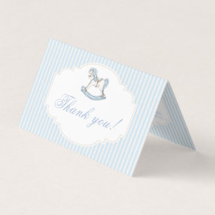 Blue rocking horse baby boy shower thank you cards