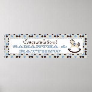 Blue Rocking Horse Baby Shower Banner Poster
