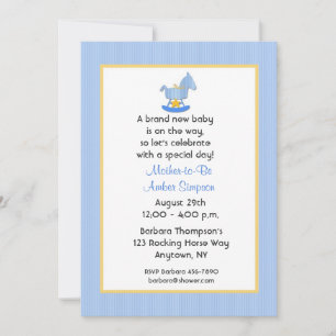 Blue Rocking Horse Baby Shower Invitation