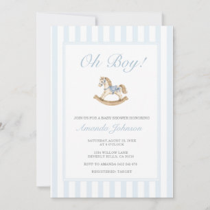 Blue Rocking Horse Baby Shower Invitation