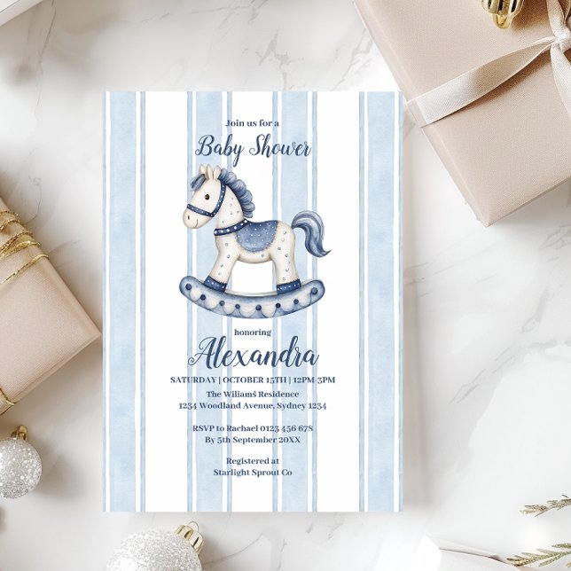 Blue Rocking Horse Baby Shower Invitation (Creator Uploaded)