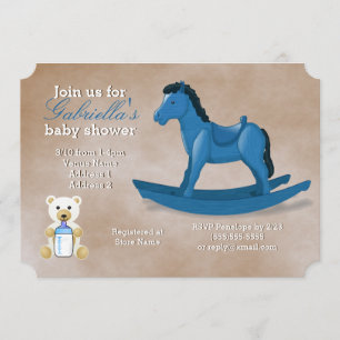 Blue Rocking Horse Baby Shower Invitation