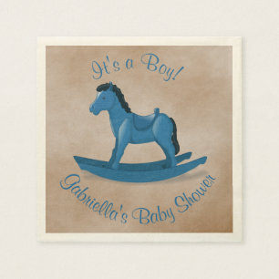 Blue Rocking Horse Baby Shower Napkin