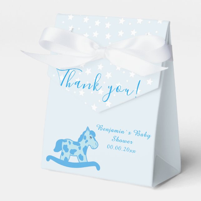 Blue Rocking Horse Baby shower Party favour box (Front Side)