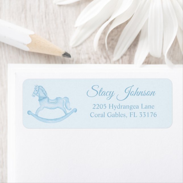 Blue Rocking Horse Baby Shower Return Address (Insitu)