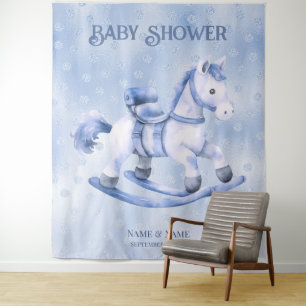 Blue Rocking Horse Backdrop Tapestry