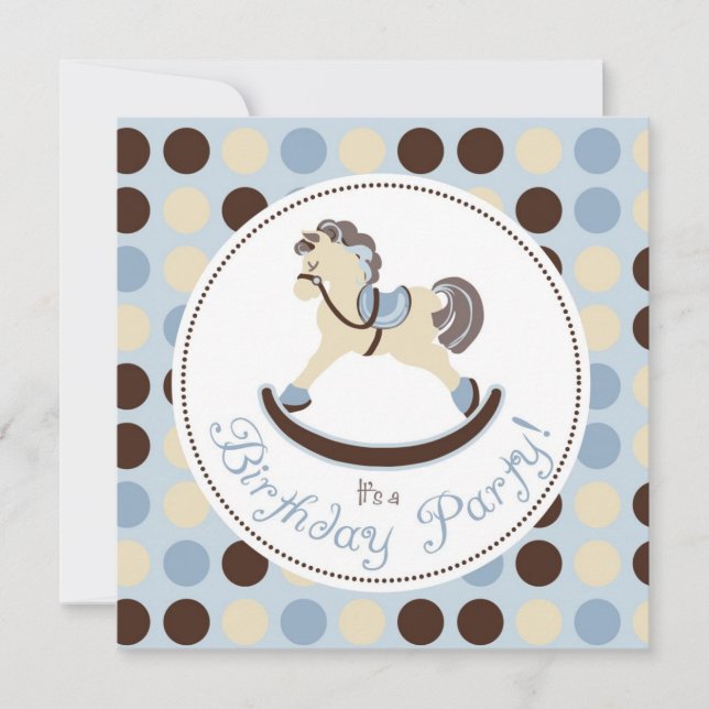 Blue Rocking Horse Birthday Invitation (Front)