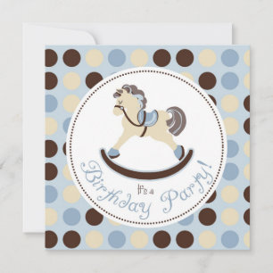 Blue Rocking Horse Birthday Invitation