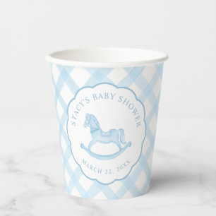 Blue Rocking Horse Boy Baby Shower Paper Cups