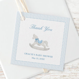 Blue Rocking Horse Boy Baby Shower Thank You Favor Favour Tags