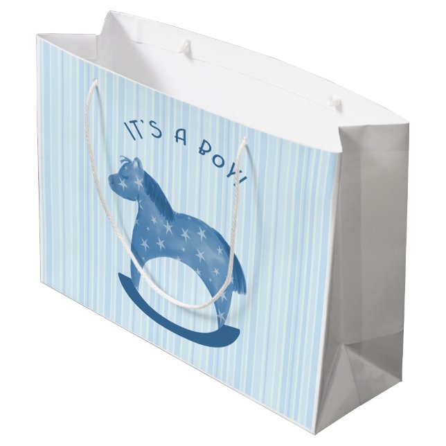 Blue Rocking Horse "It's a Boy" Gift Bag (Back Angled)