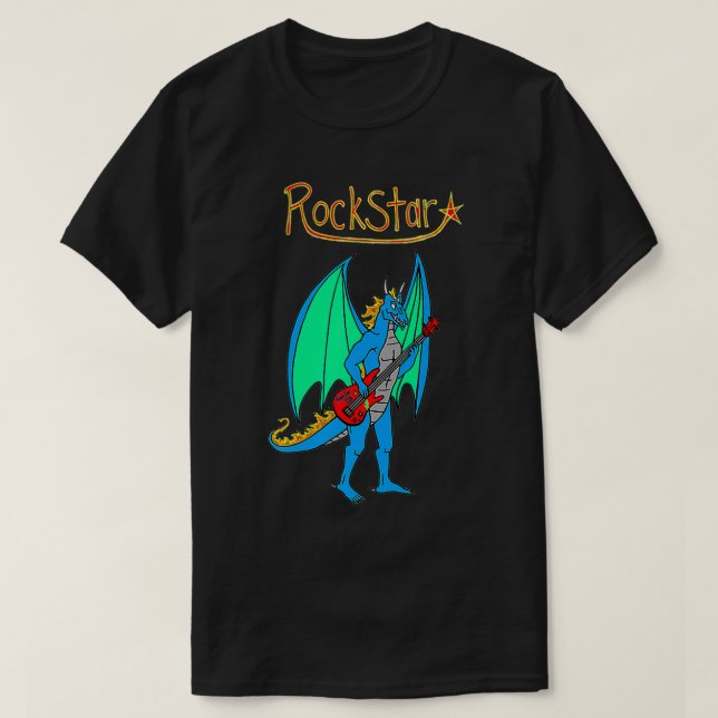 Blue Rockstar Jammin' Dragon with Guitar Premium  T-Shirt (Design Front)