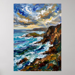 Blue Rocky Coast Seascape Poster