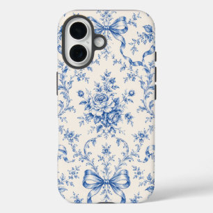 Blue Rococo Rose Ribbon Toile Phone Case