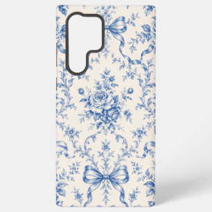 Blue Rococo Rose Ribbon Toile Phone Case