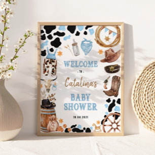 Blue Rodeo Western Cowboy Baby Shower Welcome Poster