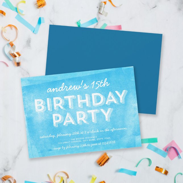 Blue Rolled Ink Any Age Birthday Invitation (Creator Uploaded)