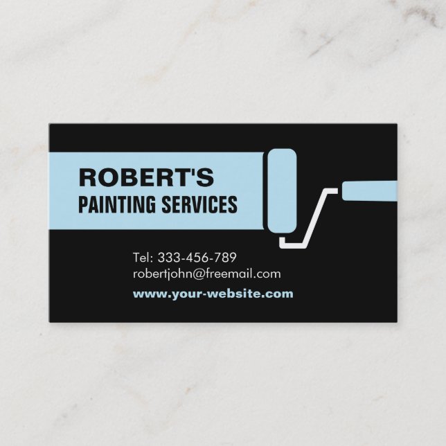Blue Roller Paint Brush Painting Service Business Card (Front)