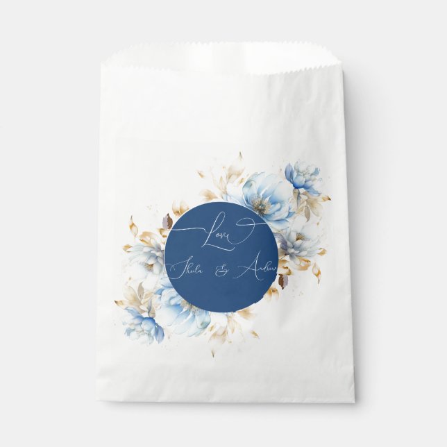 Blue Romance Floral Wedding Favour Bags (Front)