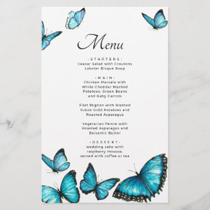 Blue romantic butterflies. Elegant wedding menu