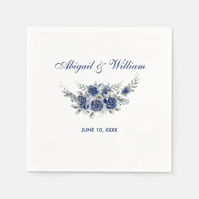 Blue Romantic Floral Botanical Wedding Napkins