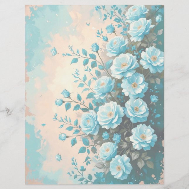 Blue Romantic Floral Scrapbook Paper (Front)